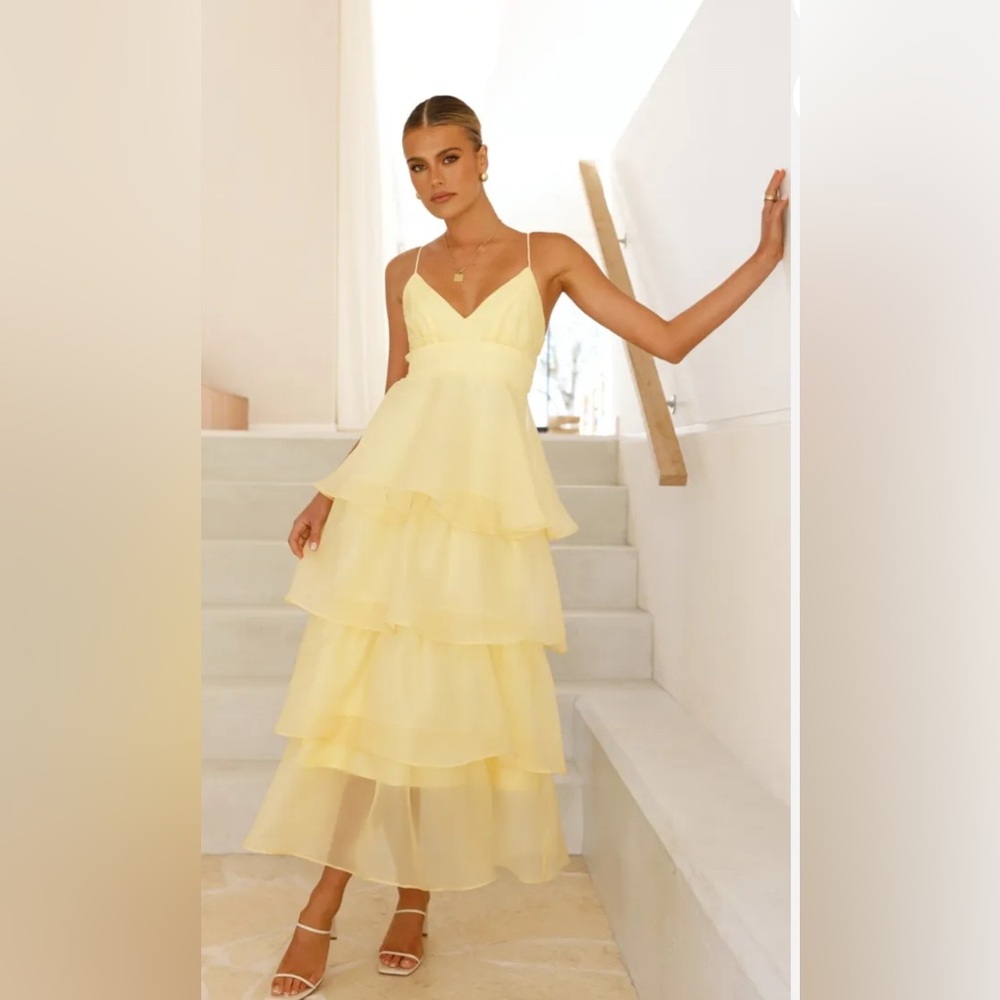 Tiered Yellow Maxi Dress with Spaghetti Straps